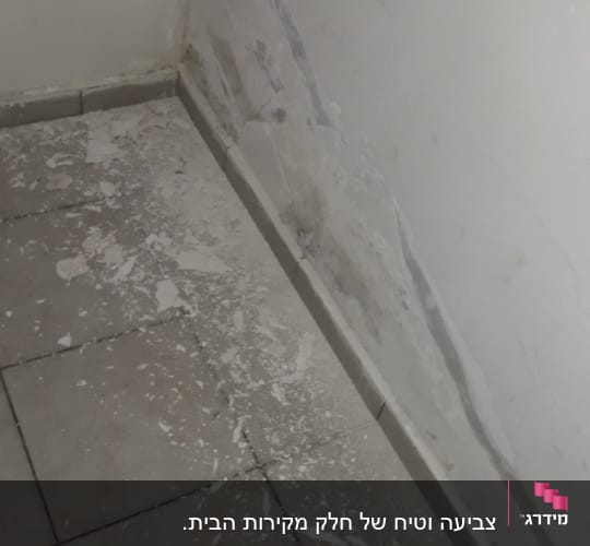 קיר מתקלף עם שאריות צבע על הרצפה